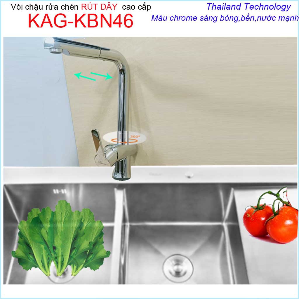 Vòi rửa chén bát rút dây KAG-KBN46, Vòi Proxia nóng lạnh Chrome bóng,  vòi bếp nóng lạnh chậu rửa chén Proxia