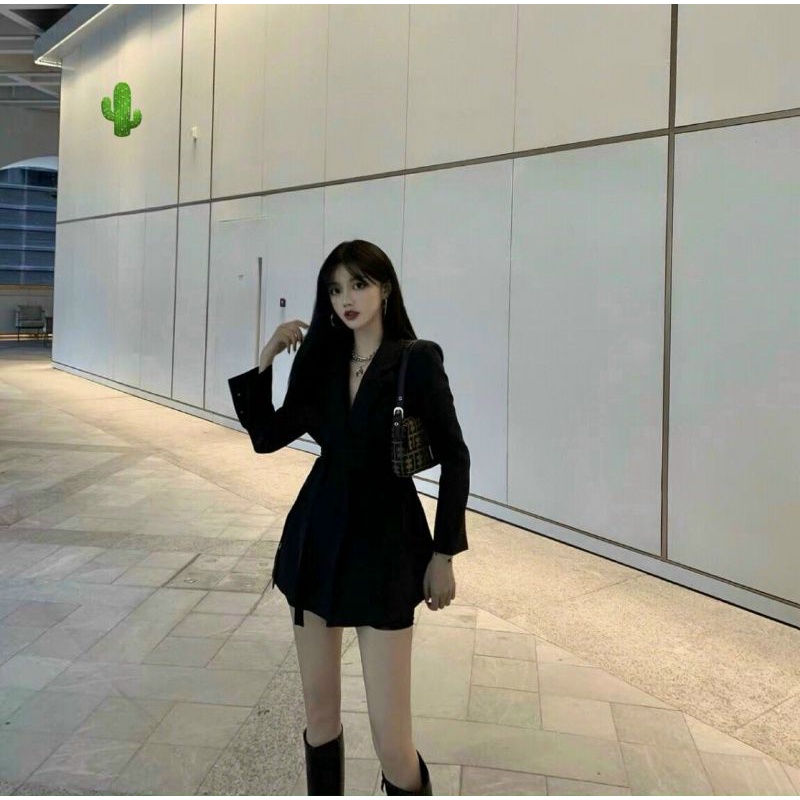 Áo khoác blazer nữ cao cấp dài tay ,thiết kế dây buộc eo, áo cổ vest ulzzang Style Hàn Quốc có ảnh thật