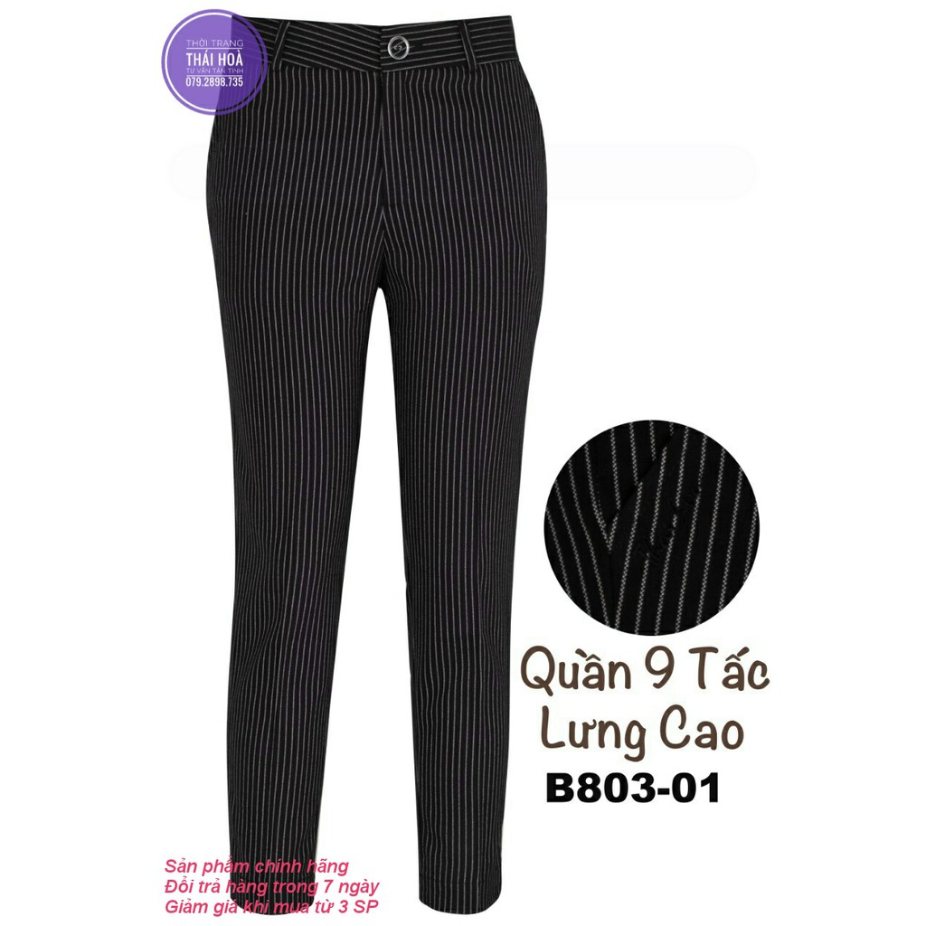 Quần tây Thái Hòa lưng cao 9 tấc màu đen sọc thẳng B803-01