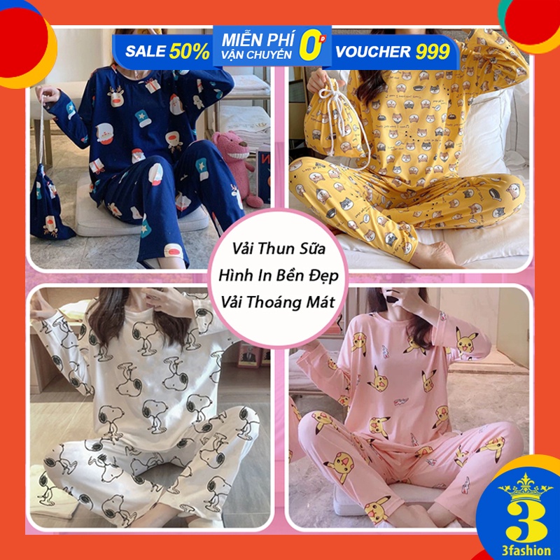 Độ Bộ Nữ Mặc Nhà, Mặc Ngủ, Bộ Quần Áo Dài Vải Thun Sữa Mềm Mịn Thoáng Mát Họa Tiết Dễ Thương - N18