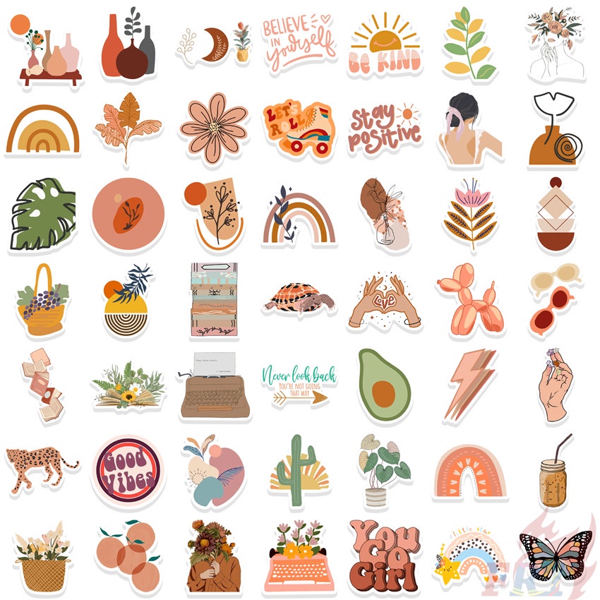 Bộ 100 Cái ❉ Miếng Dán Trang Trí Họa Tiết Graffiti Kiểu Boho Trừu Tượng ❉ Sticker Dán Tường Chống Thấm Nước Họa Tiết Doodle Hợp Thời Trang