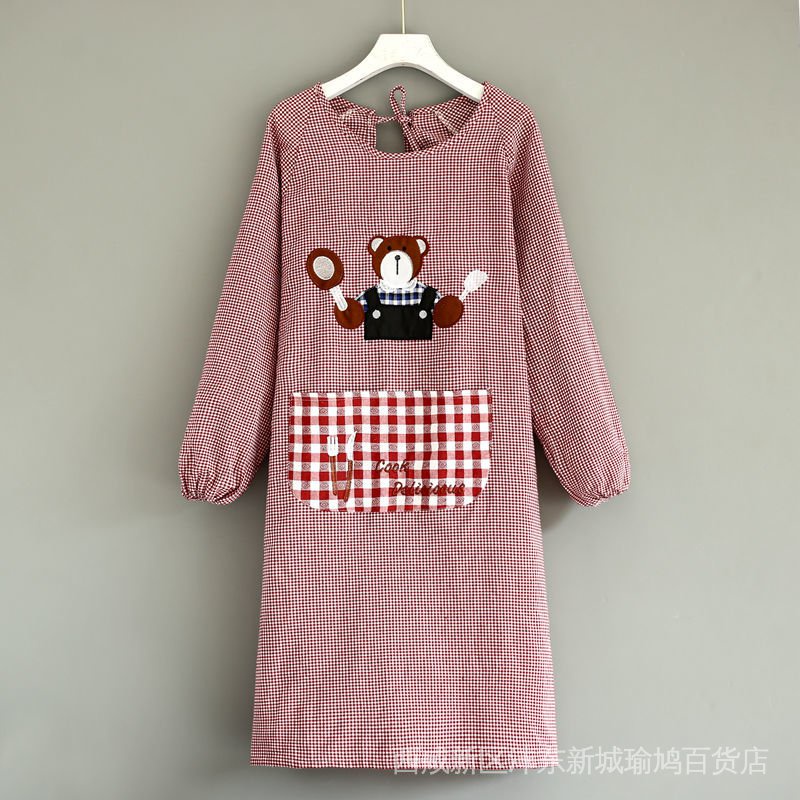Tạp Dề Cotton Trơn Tay Dài Chống Bám Dầu Phong Cách Hàn Quốc Dễ Thương Thời Trang Cho Nữ