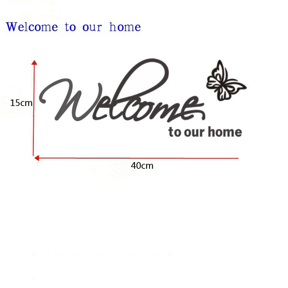 Miếng dán tường KUNHEV bằng acrylic tráng gương họa tiết chữ Welcome To Our Home 3D trang trí nội thất