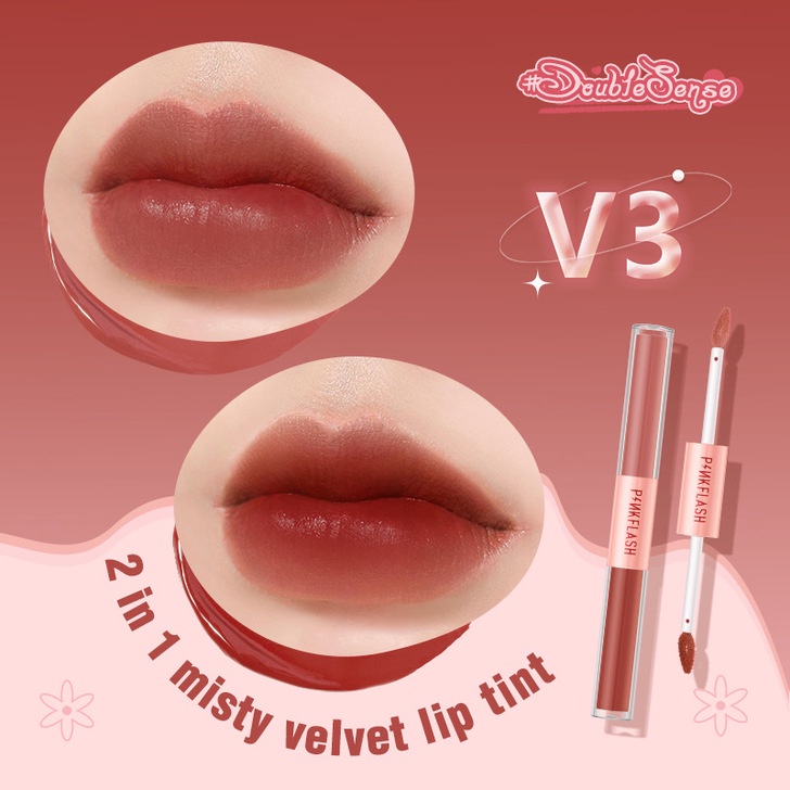 Son kem tint lì PINKFLASH PF-L13 sắc tố cao lâu trôi 2 đầu chất son mờ và nhung tạo hiệu ứng kép cho môi 30g