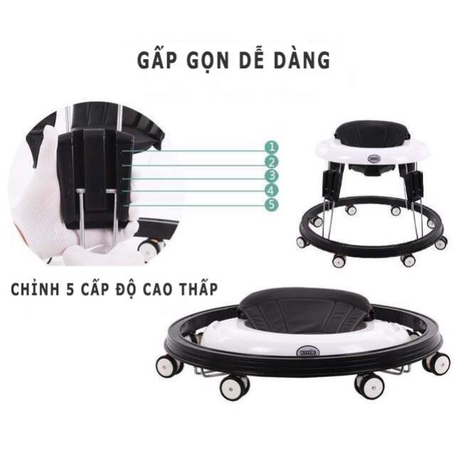 Xe tròn tập đi cho bé, Xe tập đi tròn cao cấp cho bé điều chỉnh 5 cấp độ
