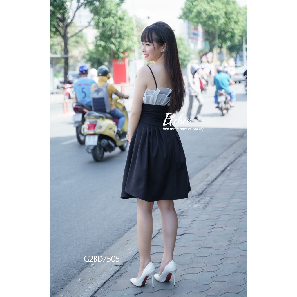 Đầm Hai Dây Tiểu Thư - Đầm hai dây tiểu thư màu đen thiết kế cao cấp Elchee Collection | BigBuy360 - bigbuy360.vn