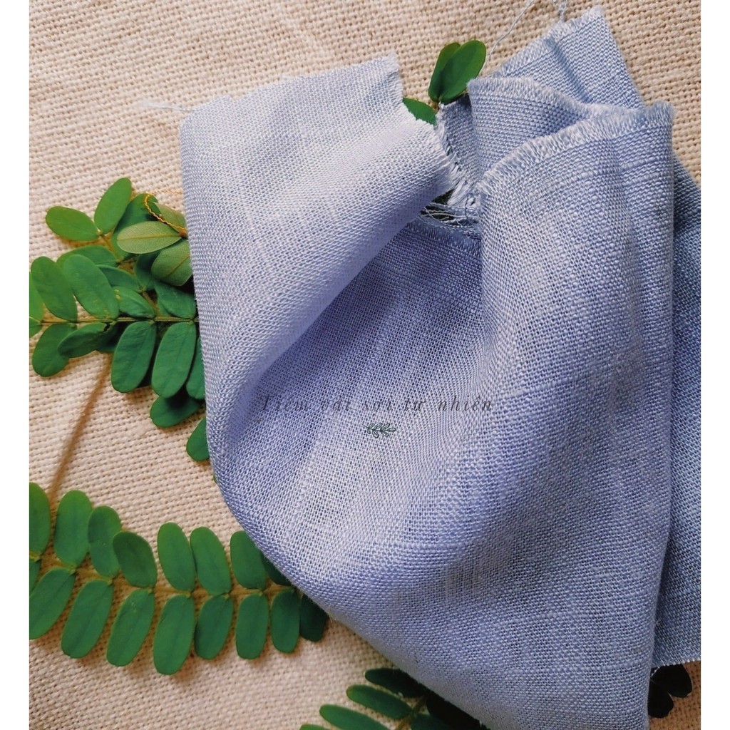 Vải linen gân xước khổ 1.4m tone Xanh/ Green - Blue
