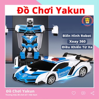 Xe điều khiển từ xa biến hình robot đồ chơi ô tô cảnh sát tốc độc cao cho bé tặng kèm 5 pin AA