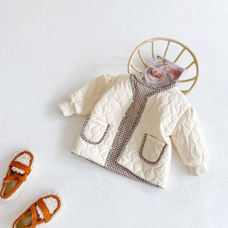 Áo khoác chần bông dày dặn tay dài họa tiết hình thoi dễ phối đồ thời trang mùa đông cho bé gái/bé trai 2d1q 2021