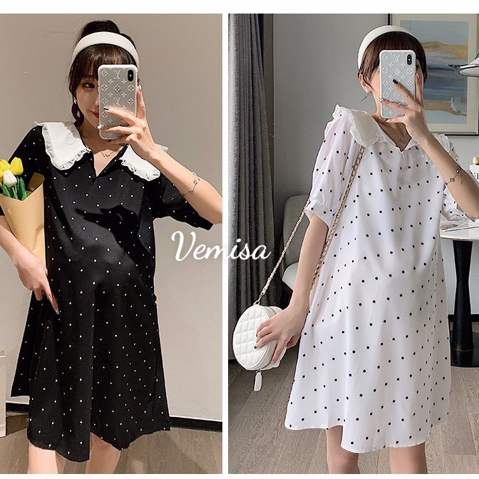 Váy bầu chấm bi cổ bèo siêu xinh V51