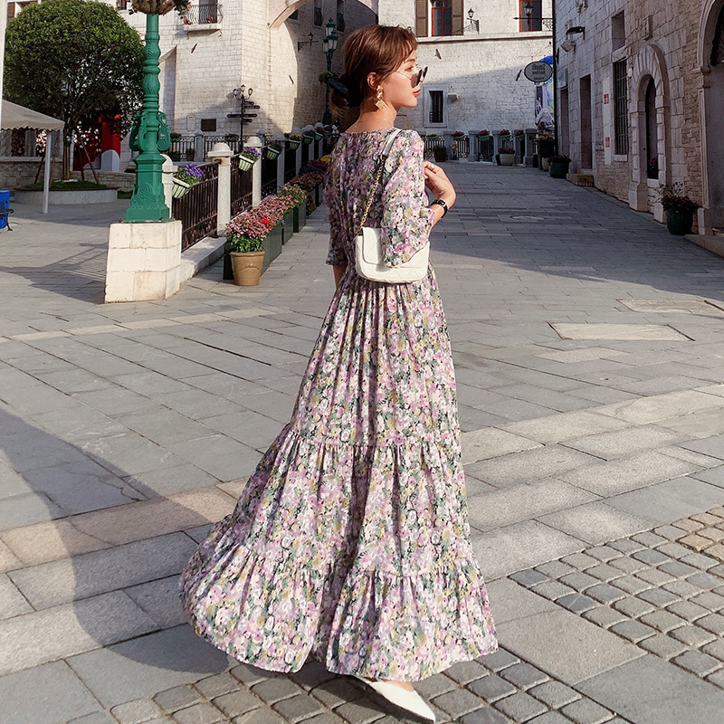 Đầm Nữ Dáng Dài Màu Tím In Hoa Thời Trang Mùa Hè 2021 | BigBuy360 - bigbuy360.vn