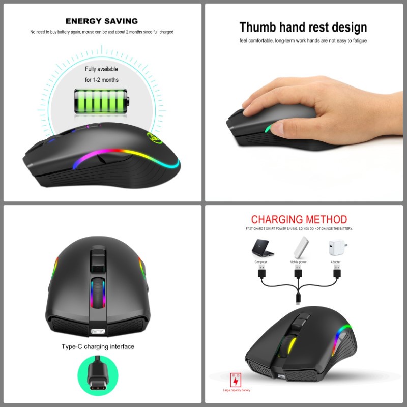 Chuột Không Dây Pin sạc T26 Gaming Mouse Type C