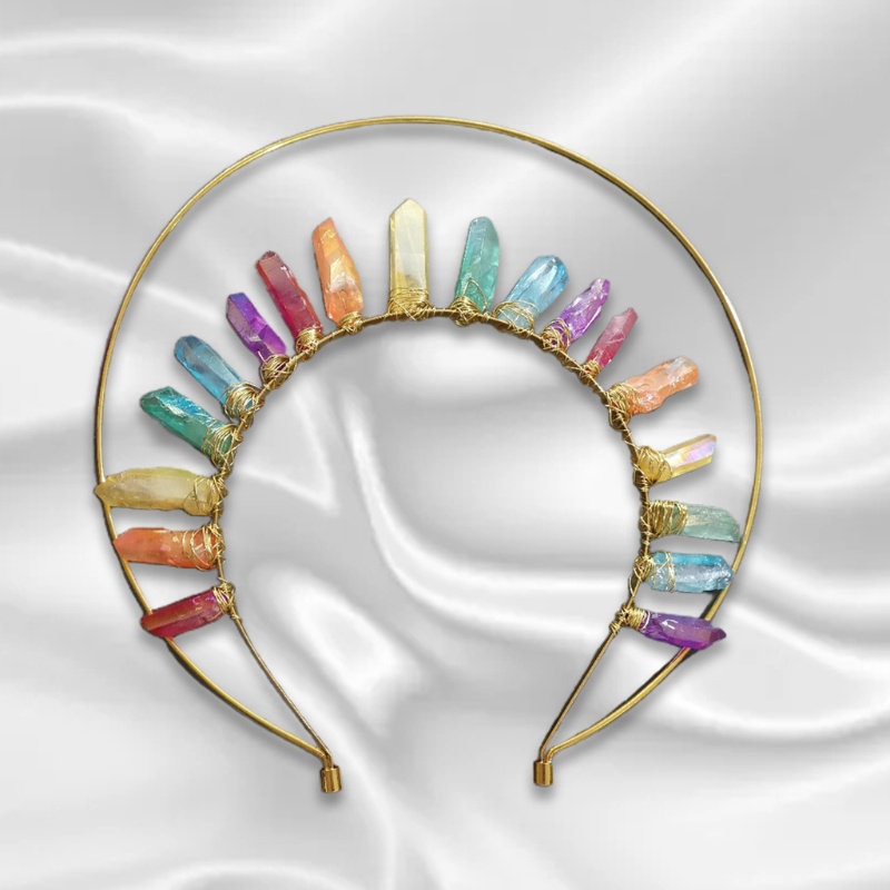 Băng Đô Cài Tóc Hình Vương Miện Đính Pha Lê Nhiều Màu Sắc Phong Cách Cổ Điển DIY