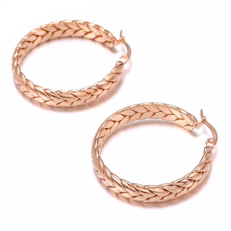 Anti-Allergy Stainless Steel Rose Gold Round Circle Hoop Retro Earrings Heart Geometric Earring for Women #5040