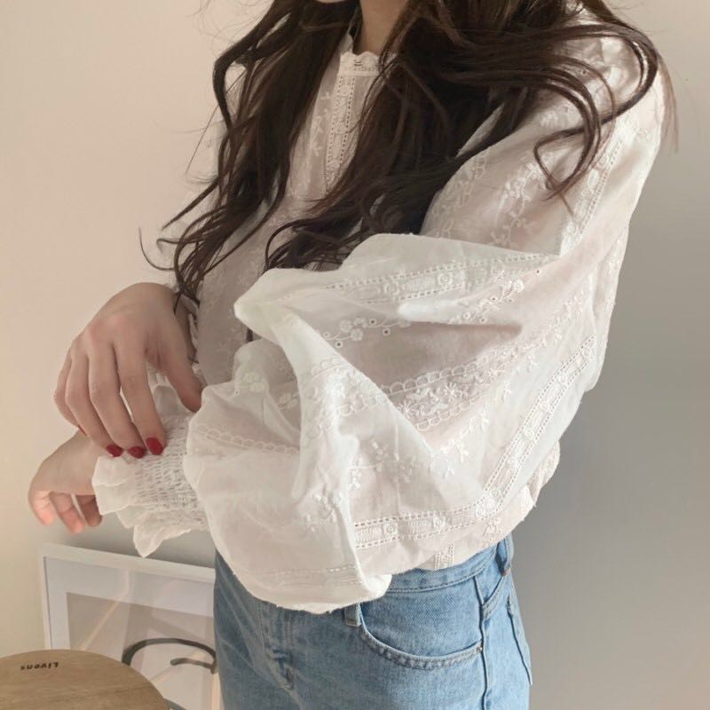 Áo Sơ Mi Tay Dài Chất Chiffon Thiết Kế Cổ Tròn Thanh Lịch 921187