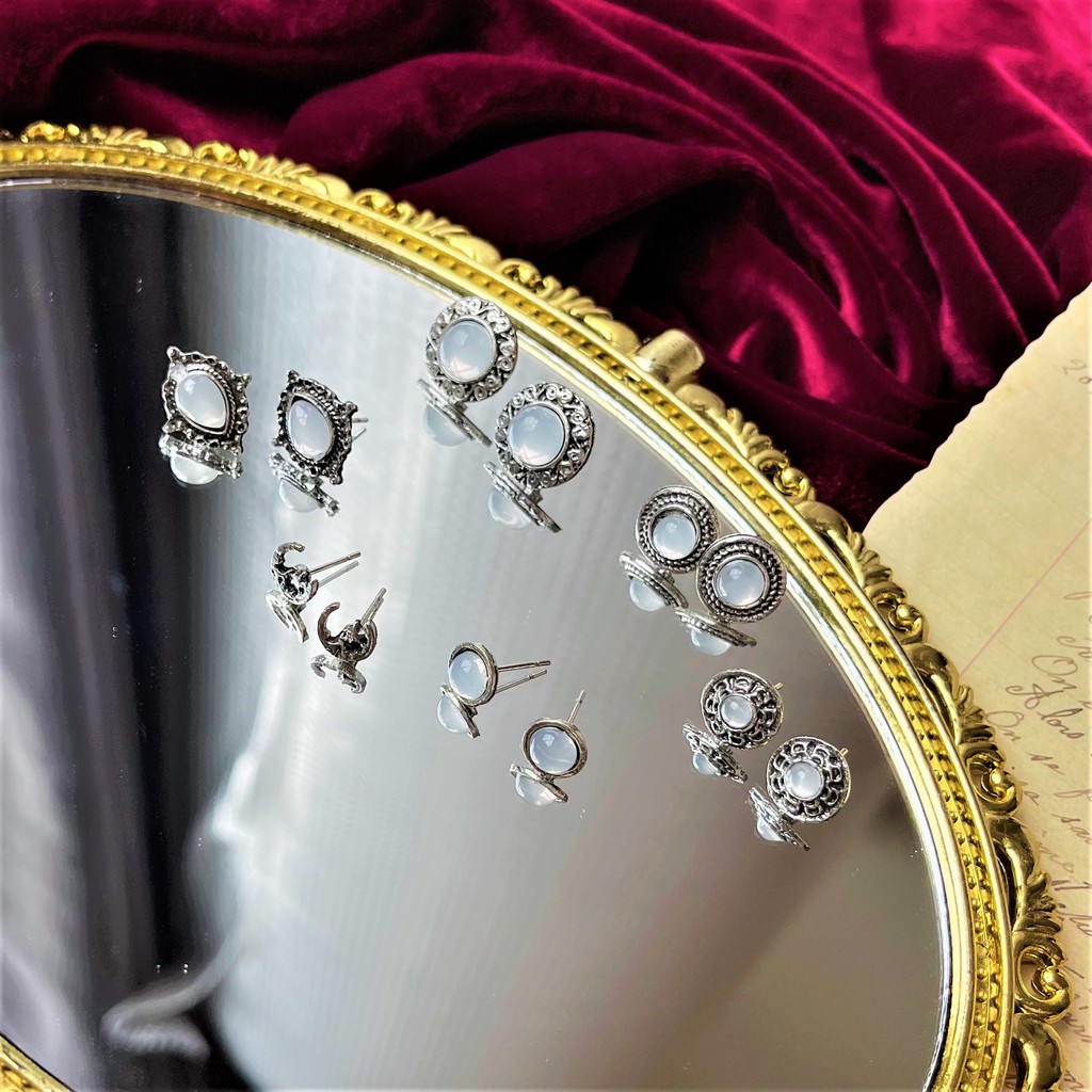 Hoa tai mạ bạc 925 uniex set 6c bohomian - khuyên tai nụ đính đá cho nam nữ trang sức Hades.js