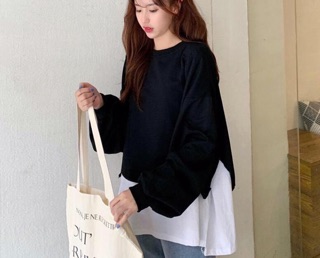 Áo Sweater Oversize tay dài phối trắng