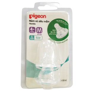 ( ĐỦ SIZE ) 2 Núm Ty Silicone Siêu Mềm Cổ Hẹp Pigeon