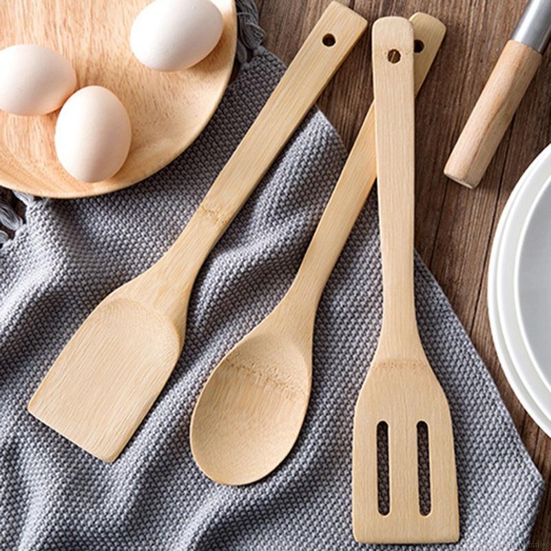 Long handle Bộ dụng cụ nấu ăn bằng tre có treo tiện dụng cho nhà bếp
