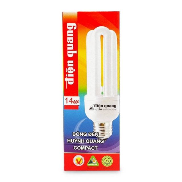 Bóng đèn Compact Điện Quang-CFL-3U-T4-14W-DL/WW-E27 ( Ánh sáng trắng + vàng )