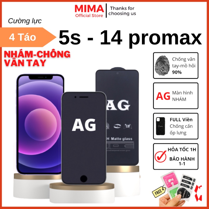 Kính cường lực Iphone Chống vân tay Nhám 7/8/7plus/8plus, X/Xs/11Pro, Xsmax/11Promax, Xr/11,12/13/14 Pro Promax