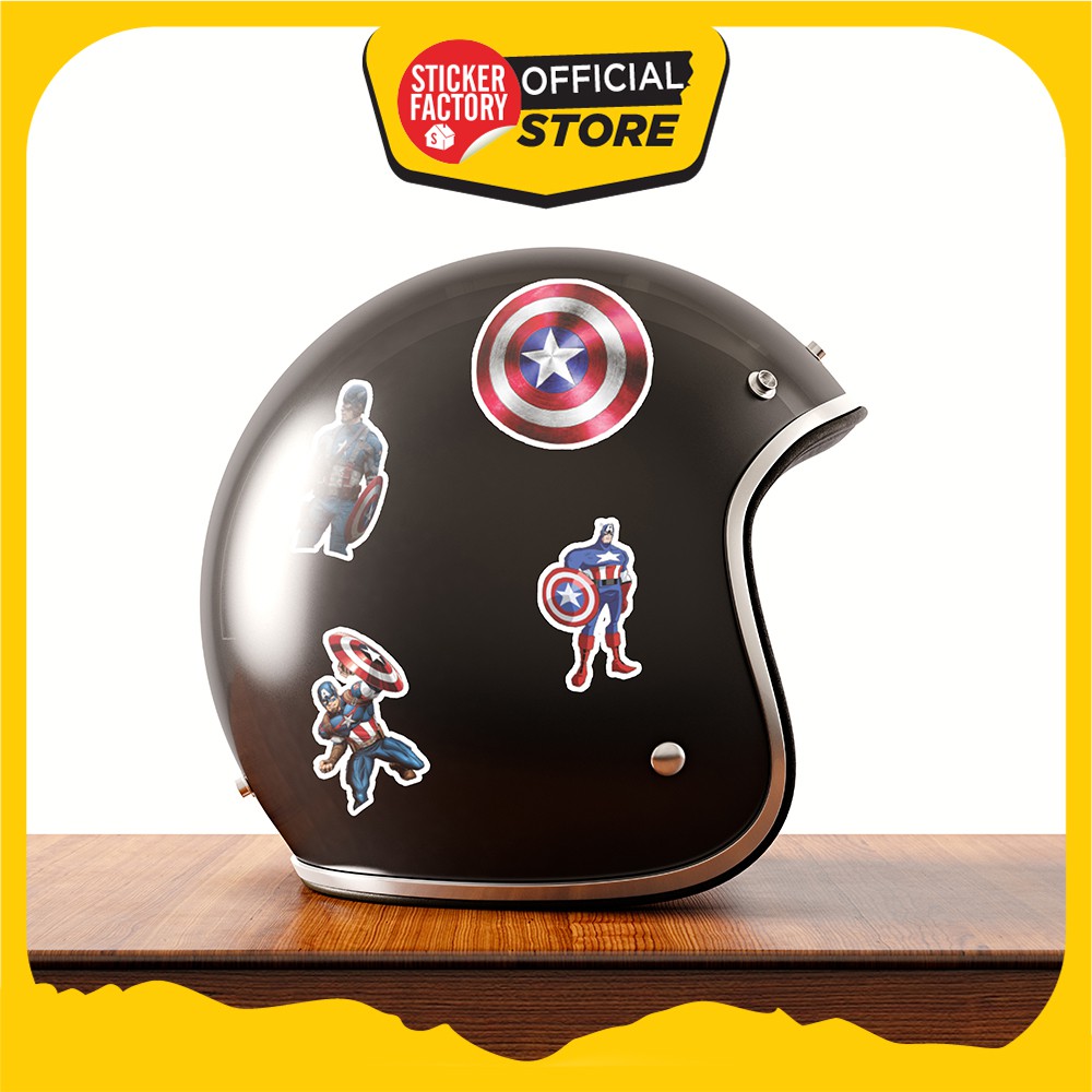 Hộp set 30 sticker decal hình dán nón bảo hiểm , laptop, xe máy, ô tô STICKER FACTORY - Captain American
