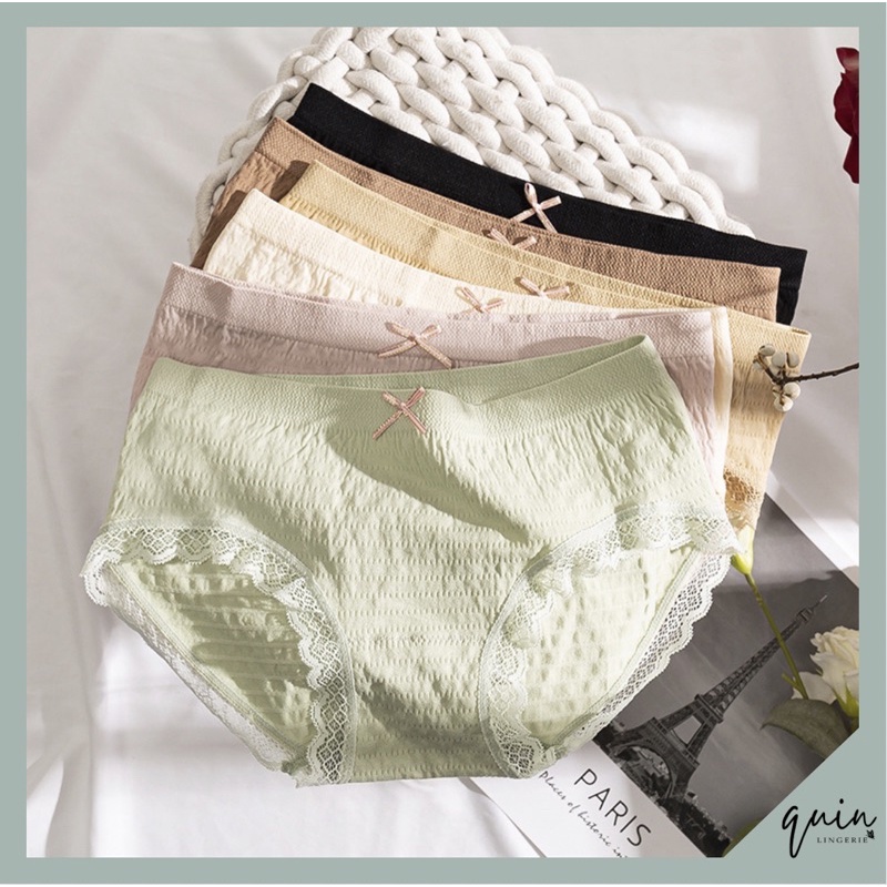 Quần lót nữ cotton kháng khuẩn vải nhăn đính nơ - Quần chip thấm hút mồ hôi co giãn 4 chiều