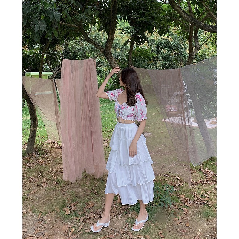 Chân váy dài tầng lệch tà Emilyshop ulzzang