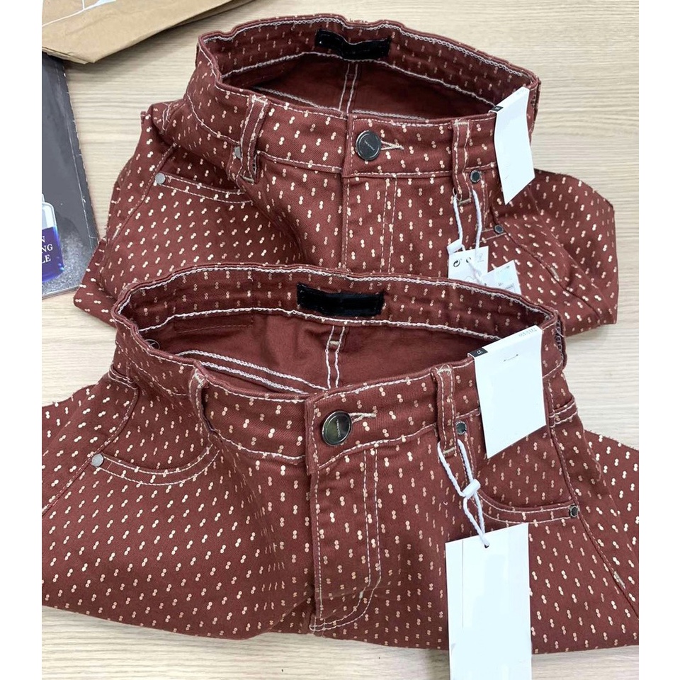 Quần short jean nữ lưng cao NPSHOP, quần đùi bò cạp cao vải co giãn màu đỏ NPQUAN017