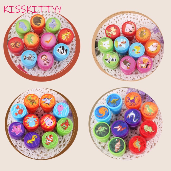 Set 10 con dấu tự in hình động vật khủng long hoạt hình làm đồ chơi cho trẻ em