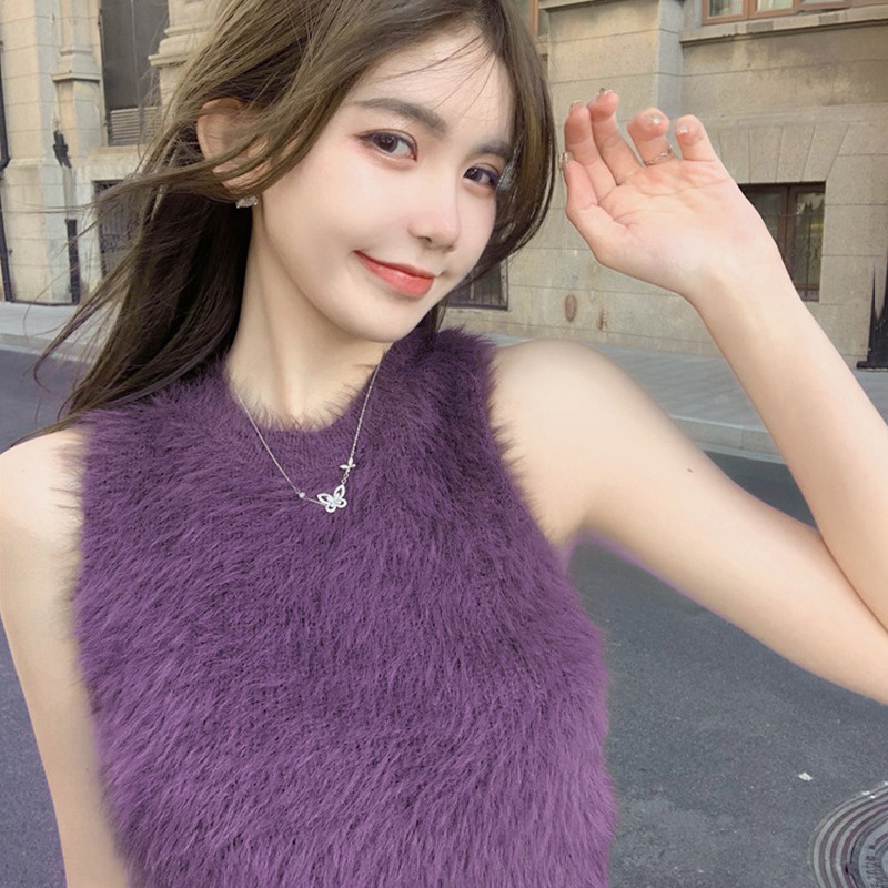 Áo Khoác Nhung Sát Nách Dáng Ngắn Mềm Mại Quyến Rũ Cho Nữ