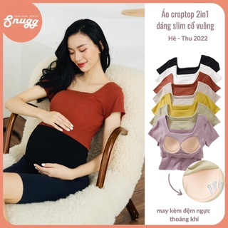 Áo croptop dáng slim cổ vuông - may kèm đệm ngực SNU2144