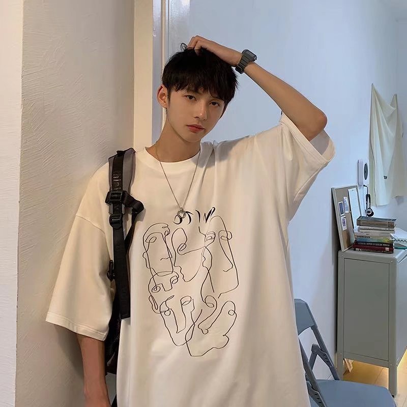 Áo Thun Unisex Dáng Rộng Tay Nửa In Họa Tiết Sáng Tạo Phong Cách Hàn Quốc Thời Trang Mùa Hè Mới 2022