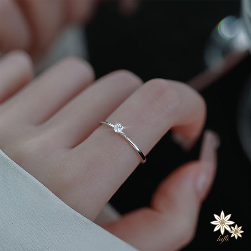 Nhẫn Hở Mạ Bạc 925 Đính Kim Cương Nhỏ Đơn Giản Sang Trọng Cho Cầu Hôn Cho Nữ