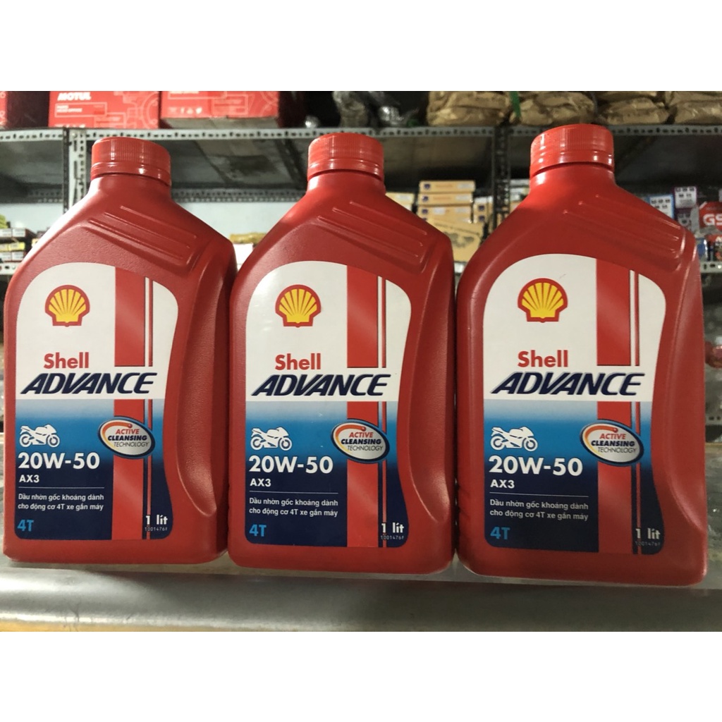 Dầu nhớt gốc khoáng Shell Advance 20W-50 dành cho xe moto, xe số, xe côn tay 1000ml. Hàng Công Ty