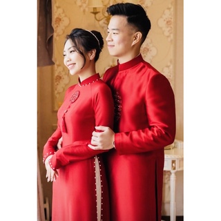 Áo dài hỏi cưới cặp đỏ trắng nam nữ
