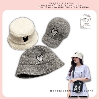 Mũ tròn lifework logo fleece bucket hat vải lông cừu