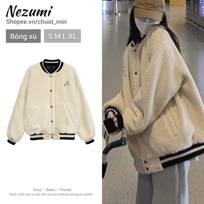 Áo khoác bomber nỉ hoodie lông xù siêu dày ấm unisex nam nữ học sinh Hàn Quốc