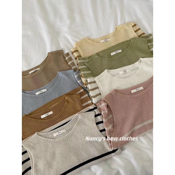 Áo sát nách thân kẻ Nancy phong cách Ulzzang Hàn Quốc