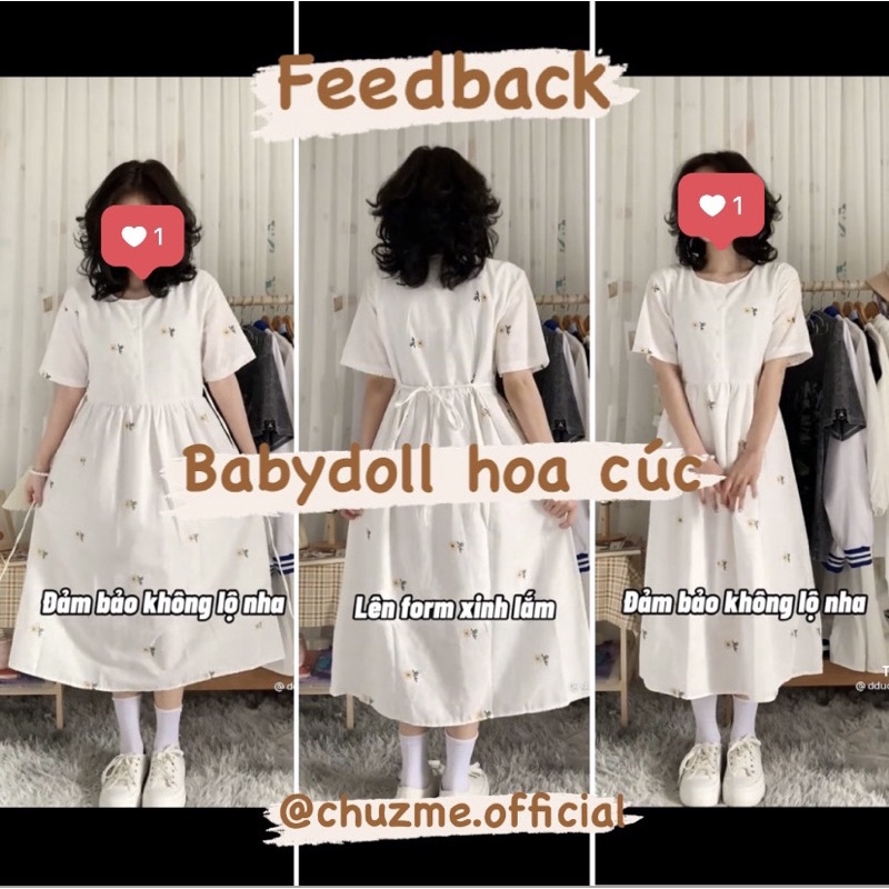 Váy babydoll trắng hoa cúc thắt dây eo 2 mẫu / Đầm suông hoa nhí cộc tay (Ảnh thật ở cuối)