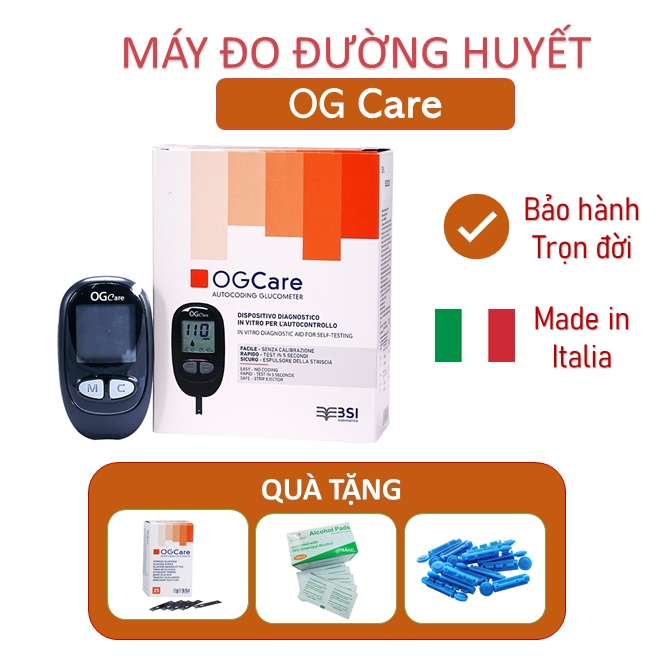 Trọn bộ máy đo đường huyết OG Care tặng kèm 25 que thử, kim lấy máu, cồn sát khuẩn tay