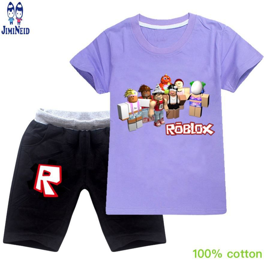 【JD】Summer Hot ROBLOX sale boys fashion suits Short-sleeved cotton T-shirt + shorts 2-piece set