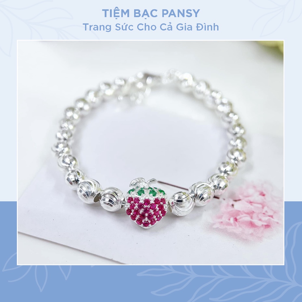 Vòng bi bạc ta PANSY hình quả dâu tây dễ thương cho bé gái - Lắc bạc ta dạng chuỗi bi cao cấp