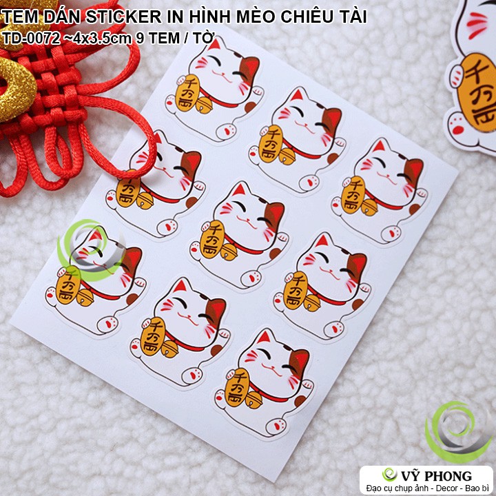 TEM DÁN HÌNH MÈO CHIÊU TÀI NHÃN DÁN STICKER TẾT TRUNG THU TRANG TRÍ NIÊM PHONG BAO BÌ HỘP ĐỰNG BÁNH KẸO TẾT TD-0072