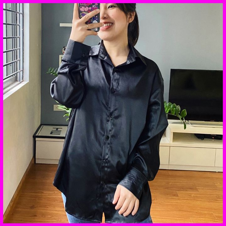 Áo Sơ Mi Lụa ☑️ 𝑩𝑰𝑮𝑺𝑰𝒁𝑬 ☑️ Đen Trơn Vừa Mát Vừa Sang Lại Còn Che Khuyết Điểm | BigBuy360 - bigbuy360.vn