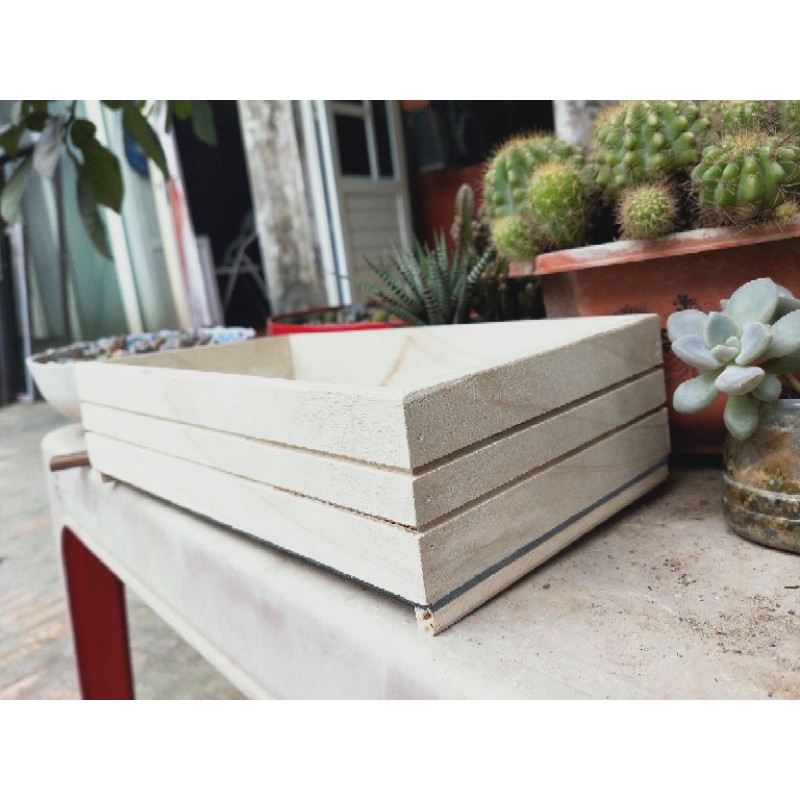 Chậu gỗ trồng sen đá , xương rồng  27x12x7 và 20x12x6