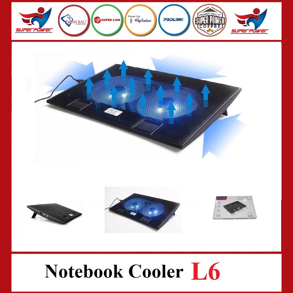 Đế Tản Nhiệt Laptop COOLING PAD L6 Siêu Mát 2 Quạt Cổng USB Dùng Cho Laptop