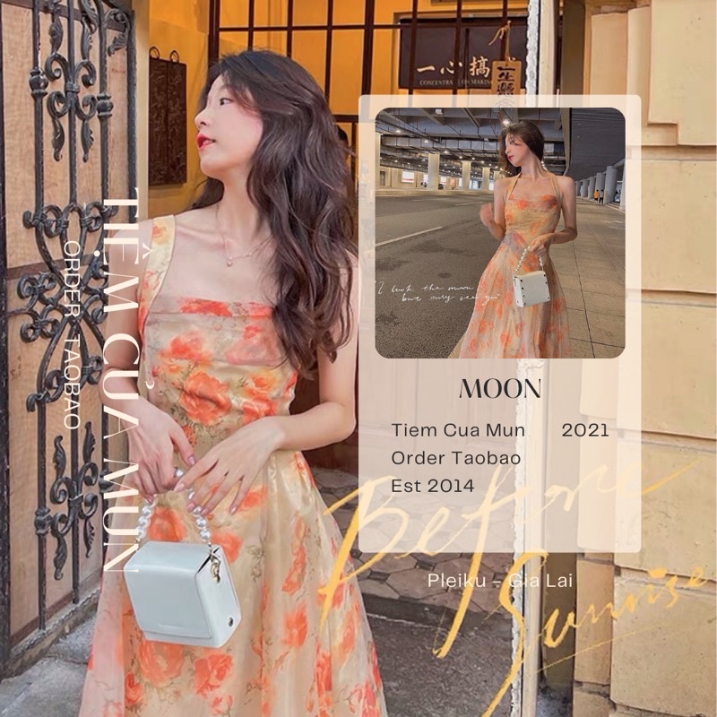 Đầm hoa cổ yếm xinh đẹp