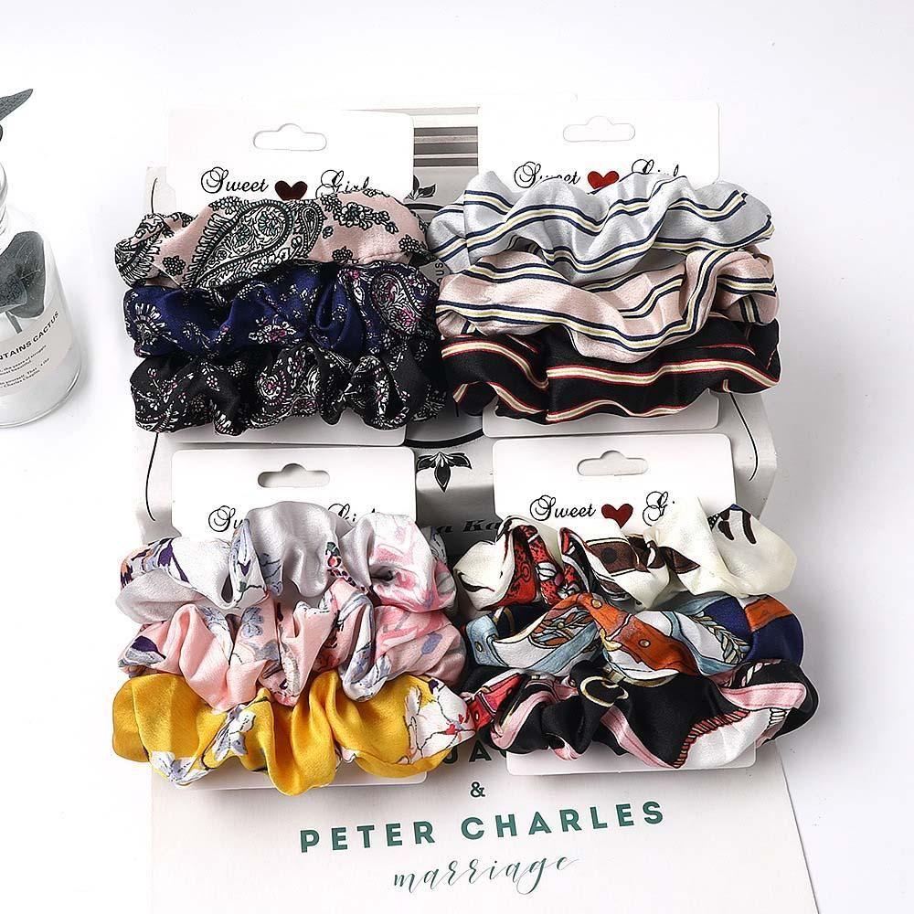 Dây Buộc Tóc Vải Nhung Chiffon Phối Lưới Họa Tiết Hoa Xinh Xắn