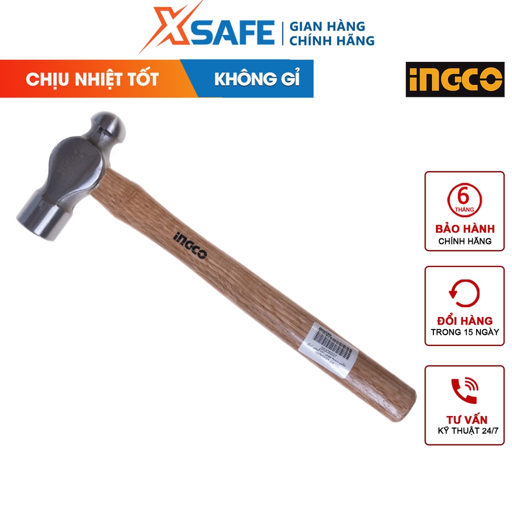 Búa đầu tròn INGCO tay cầm gỗ trọng lượng 450g/660g, dùng đóng đinh, gò kim loại, đập phá công trình